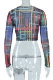 Black Sexy Print Mesh O Neck Tops