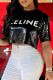 Black Fashion Casual Print Letter O Neck T-Shirts