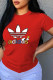 Red Fashion Casual Print Letter O Neck T-Shirts