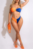 Orange Fashion Sexy Solid Patchwork Backless Swimwears  (Without Paddings)