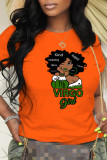 Orange Fashion Casual Print Basic O Neck T-Shirts