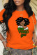 Orange Fashion Casual Print Basic O Neck T-Shirts