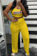 Yellow Fashion Casual Print Letter Strapless Sleeveless Two Pieces