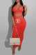 Tangerine Red Fashion Sexy Print Letter Spaghetti Strap Sleeveless Two Pieces