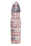 Colour Sexy Print Patchwork Halter Pencil Skirt Dresses