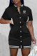 Black Fashion Sportswear Print Letter Mandarin Collar One Step Skirt Dresses