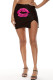 Black Fashion Casual Lips Printed Slit Skinny High Waist Skirt