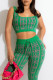 Green Casual Print Patchwork U Neck Two Pieces