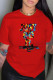 Red Fashion Casual Print Letter O Neck T-Shirts