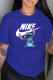 Blue Fashion Casual Print Letter O Neck T-Shirts