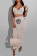 Cream White Fashion Sexy Print Letter Spaghetti Strap Sleeveless Two Pieces