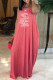 Orange Fashion Bohemian Print Backless Letter Halter A Line Dresses