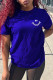 Blue Fashion Casual Print Basic O Neck T-Shirts