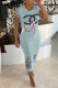 Baby Blue Fashion Casual Print Ripped O Neck One Step Skirt Dresses
