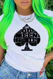 White Fashion Casual Print Basic O Neck T-Shirts