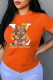 Orange Fashion Casual Print Letter O Neck T-Shirts