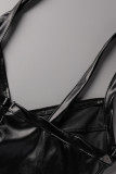 Black Fashion Sexy Solid Patchwork Backless V Neck Sling Dress