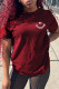 Burgundy Fashion Casual Print Basic O Neck T-Shirts