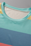 Colour Casual Striped Print Patchwork O Neck Sleeveless Two Pieces