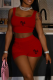 Red Fashion Print Patchwork Square Collar Sleeveless Two Pieces