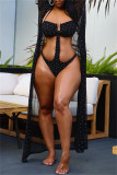 White Fashion Sexy Patchwork Hot Drilling See-through Swimwears