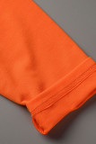 Tangerine Red Casual Solid Split Joint Slit V Neck Short Sleeve Two Pieces