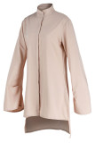 White Casual Solid Patchwork Buckle Slit Asymmetrical Mandarin Collar Shirt Dress Dresses
