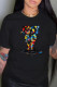 Black Fashion Casual Print Letter O Neck T-Shirts