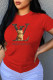 Red Fashion Casual Print Letter O Neck T-Shirts