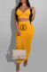 Yellow Fashion Sexy Print Letter Spaghetti Strap Sleeveless Two Pieces