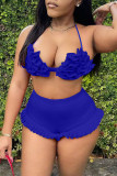 Royal Blue Sexy Solid Split Joint Halter Sleeveless Two Pieces