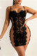 Apricot Fashion Sexy Patchwork See-through Backless Spaghetti Strap Sleeveless Dress