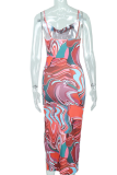 Brownness Sexy Print High Opening Spaghetti Strap Irregular Dress Dresses