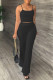 Black Sexy Casual Solid Backless Spaghetti Strap Sleeveless Two Pieces