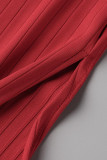 Red Casual Solid Patchwork Backless Slit Halter Straight Jumpsuits