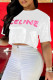 White Fashion Casual Print Letter O Neck T-Shirts