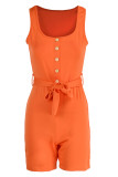 Orange Casual Solid Bandage Patchwork U Neck Straight Rompers