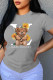 Grey Fashion Casual Print Letter O Neck T-Shirts