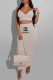 Cream White Fashion Sexy Print Letter Spaghetti Strap Sleeveless Two Pieces