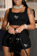 Black Fashion Print Patchwork Square Collar Sleeveless Two Pieces
