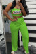 Green Fashion Casual Print Letter Strapless Sleeveless Two Pieces