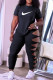 Black Fashion Street Print Ripped O Neck Short Sleeve Two Pieces