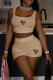 Khaki Fashion Print Patchwork Square Collar Sleeveless Two Pieces