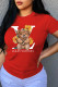Red Fashion Casual Print Letter O Neck T-Shirts
