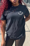 Blue Fashion Casual Print Basic O Neck T-Shirts