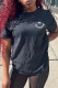 Black Fashion Casual Print Basic O Neck T-Shirts