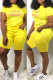 Yellow Fashion Casual Letter Print Basic O Neck Short Sleeve Two Pieces