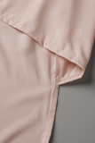 White Casual Solid Patchwork Buckle Slit Asymmetrical Mandarin Collar Shirt Dress Dresses