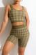 Green Sexy Plaid Print Patchwork U Neck Sleeveless Two Pieces