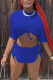Royal Blue Casual Solid Bandage Patchwork O Neck Short Sleeve Two Pieces